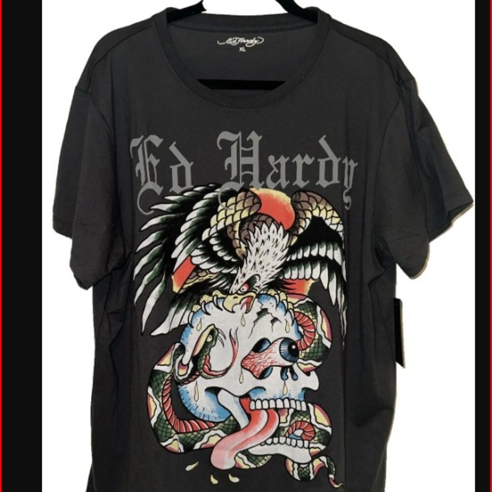 Men's Ed Hardy Graphic T-Shirt: Skull, Heart, Falcon